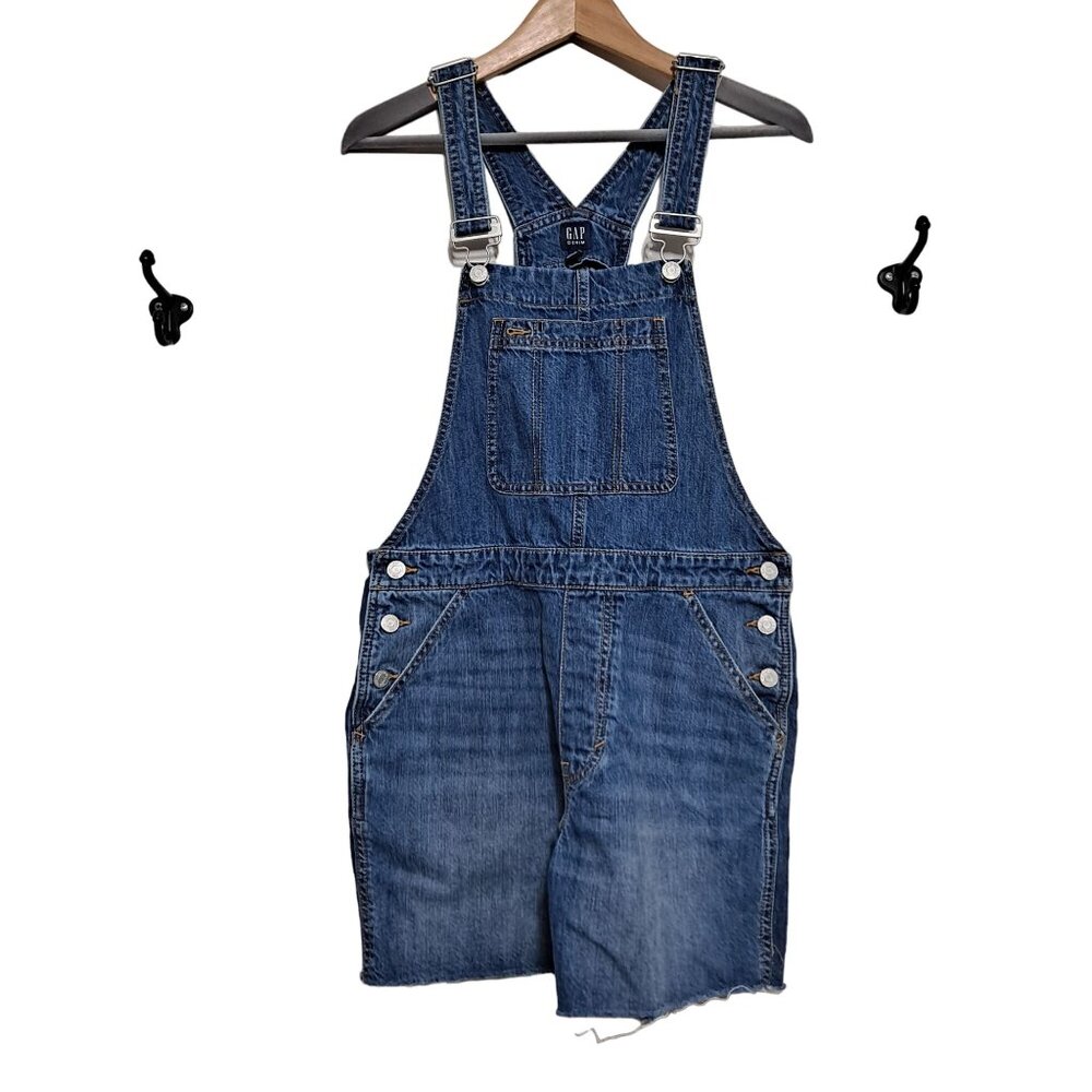 COPY - Gap Overalls Woman Small Denim Shorts Shortalls Raw Hem Cutoff Pants Blu…